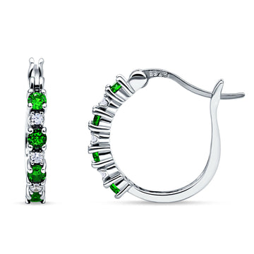 Half Eternity Huggie Hoop Earrings Simulated Green Emerald 925 Sterling Silver Wholesale